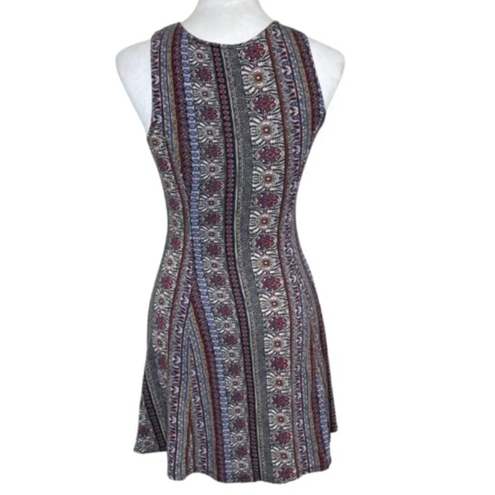 One Clothing Boho Medallion Stripe Skater Mini Dress Size L
